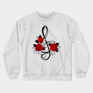 Black Musical Key with Red Roses Crewneck Sweatshirt